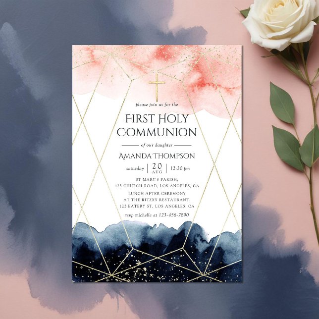 Invitation Aquarelle de marine et de couleur blanche (First Holy Communion invitation)