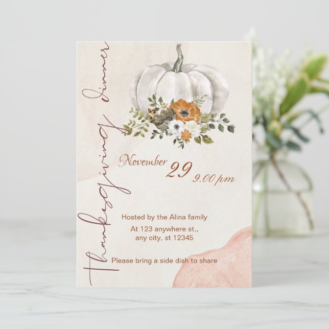 Invitation Aquarelle de marque personnalisée Thanksgiving bot (Debout devant)