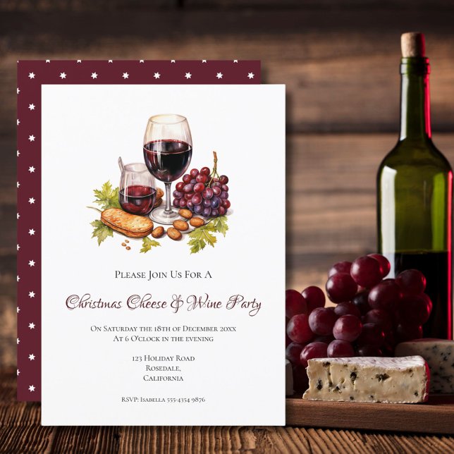 Invitation Aquarelle de Noël Fromage et fête du vin (Créateur téléchargé)