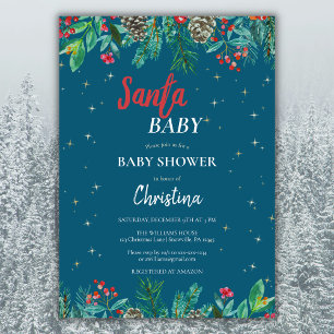 Invitation Aquarelle de Noël Père Noël Baby shower