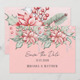 Invitation Aquarelle de Noël Poinsettia Enregistrer la date