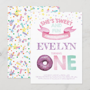 Invitation Aquarelle de premier anniversaire de Donut