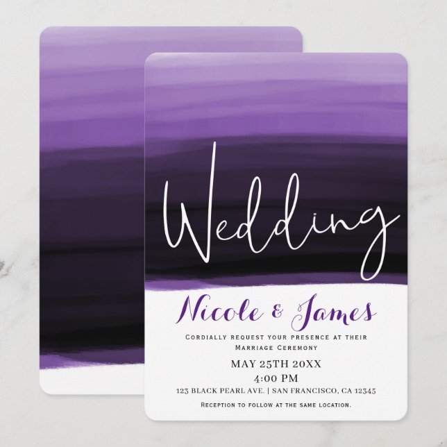 Invitation Aquarelle de prune de Berry violet Mariage de glam (Devant / Derrière)