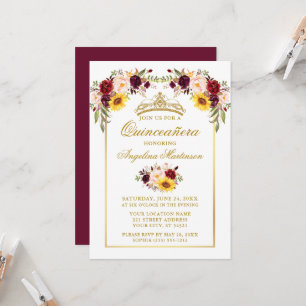 Invitation Aquarelle de Quinceanera Mixte Or Floral