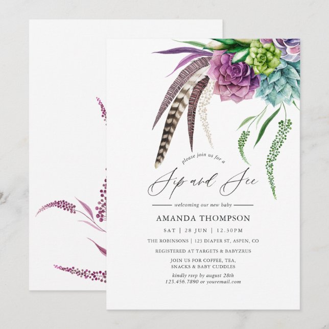 Invitation Aquarelle de sauce mystique Sip et voir (Devant / Derrière)