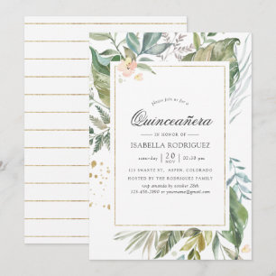 Invitation Aquarelle de Serenity Verdure géométrique Quinceañ