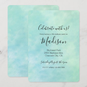 Invitation Aquarelle de teinture bleu à la menthe Aqua