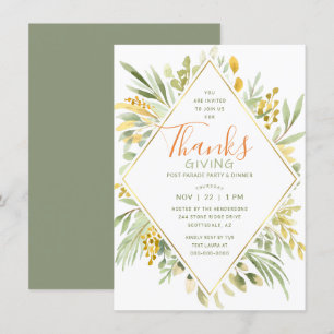 Invitation Aquarelle de Thanksgiving Élégante verdure