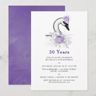 Invitation Aquarelle de tout âge Swan Floral fête d'anniversa