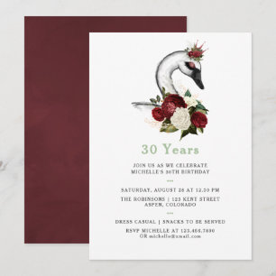 Invitation Aquarelle de tout âge Swan Floral fête d'anniversa