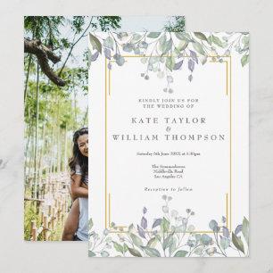 Invitation Aquarelle de verdure Floral Mariage photo