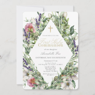 Invitation Aquarelle de verdure florale Première communion sa