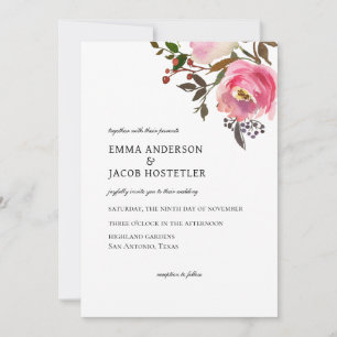 Invitation Aquarelle délicate Roses d'automne