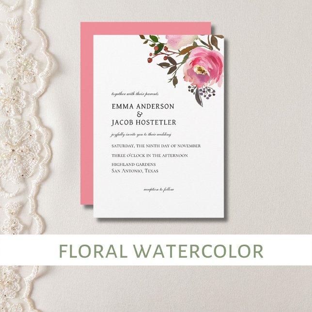 Invitation Aquarelle délicate Roses de printemps tropicales (Floral watercolor invitations)