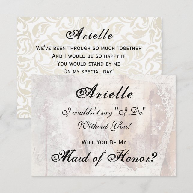 Invitation Aquarelle Dentelle Regency Maid of Honor Invitatio (Devant / Derrière)