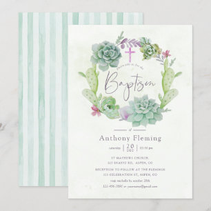 Invitation Aquarelle Desert Cactus Succulents Baptême bébé