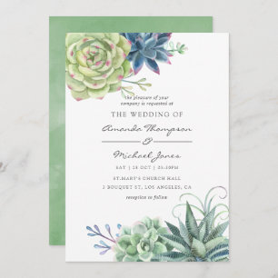 Invitation Aquarelle Desert Cactus Succulents Mariage Invitat