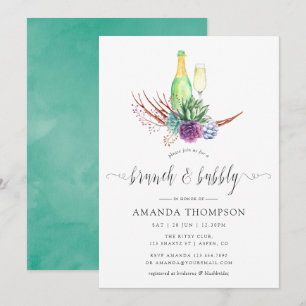 Invitation Aquarelle Desert Succulents Brunch et Bubbly