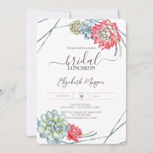 Invitation Aquarelle Désert Succulents Déjeuner nuptial (Devant)