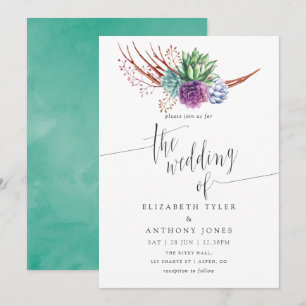 Invitation Aquarelle Desert Succulents Mariage
