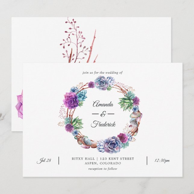 Invitation Aquarelle Desert Succulents Mariage (Devant / Derrière)