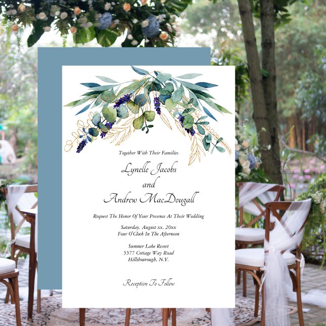 Invitation Aquarelle d'été Eucalyptus Bleu Vert Mariage (Summer Watercolor Eucalyptus Blue Green Wedding Invitation)