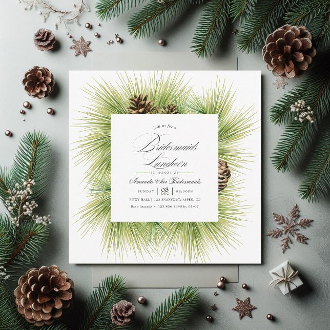 Invitation Aquarelle d'hiver Pines Bridesmaitres Déjeuner (Winter Watercolor Pines Bridesmaids Luncheon Invitation)