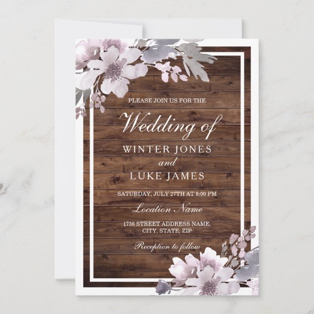 Invitation Aquarelle d'hiver violet rustique Mariage floral (Devant)
