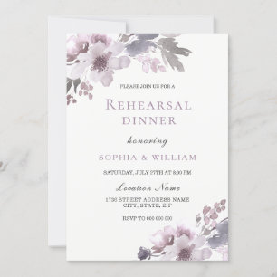 Invitation Aquarelle d'hiver violette Dîner de répétition flo