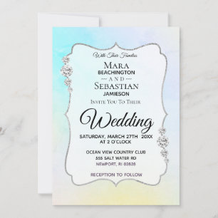 Invitation *~* Aquarelle Diamond Pastel Beach Mariage