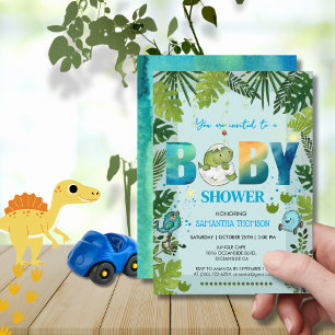 Invitation Aquarelle Dino & Baby shower Feuille Tropical