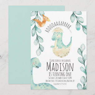 Invitation Aquarelle Dinosaur Première fête d'anniversaire Tu