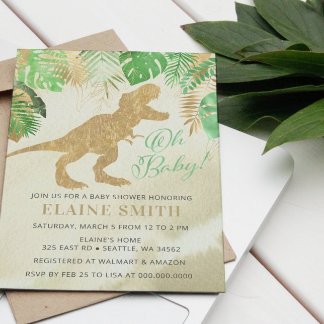 Invitation Aquarelle Dinosaure Sexe Baby shower neutre (Créateur téléchargé)