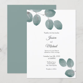 Invitation Aquarelle Dollar d'argent Feuilles Eucalyptus