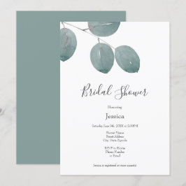 Invitation Aquarelle Dollar d'argent Feuilles Eucalyptus