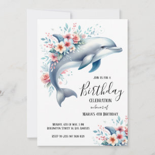Invitation Aquarelle Dolphin Floral fête d'anniversaire