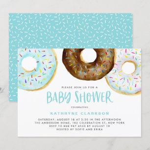 Invitation Aquarelle Donuts avec arrosage Baby shower garçon