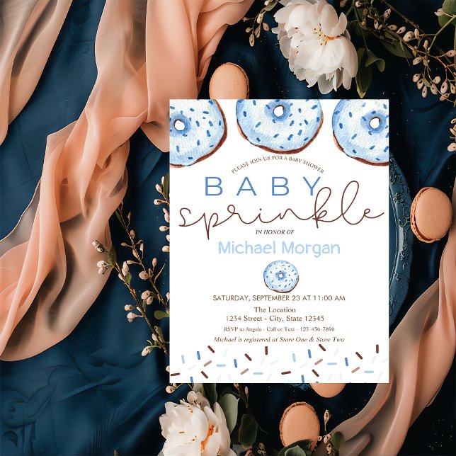 Invitation Aquarelle Donuts Baby Sprinkle Baby shower garçon (Créateur téléchargé)