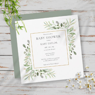 Invitation Aquarelle d'or Baby shower de verdure / Sprinkle