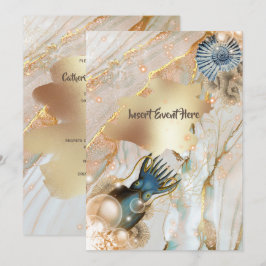 Invitation Aquarelle d'or en marbre de calmar noir chic