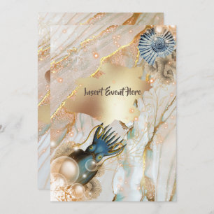 Invitation Aquarelle d'or en marbre de calmar noir chic