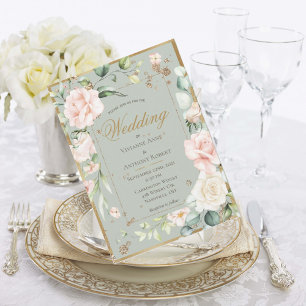 Invitation Aquarelle d'or Sage Green Mariage floral romantiqu