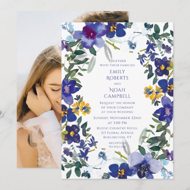 Invitation Aquarelle d'orchidée violette et blanche Mariage d (Devant / Derrière)