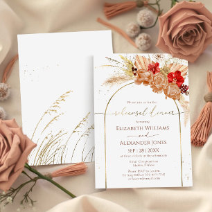Invitation Aquarelle dorée Boho Dîner de répétition Mariage