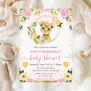 Invitation Aquarelle Douce Baby Shower Lion de la Jungle