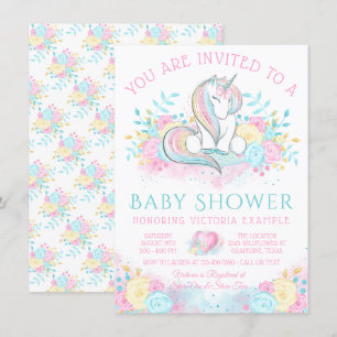 Invitation Aquarelle douce Baby shower Unicorn