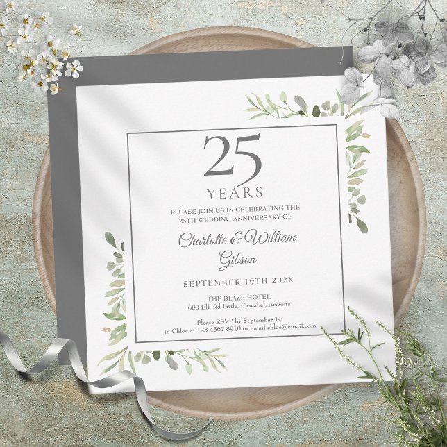 Invitation Aquarelle Douce de Verdure 25e Anniversaire (Soft Watercolour Greenery 25th Anniversary Invitation)