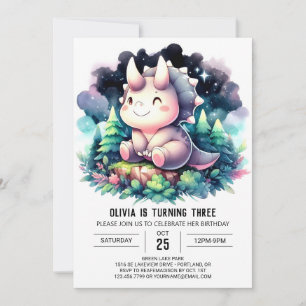 Invitation Aquarelle douce Dino fête d'anniversaire