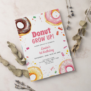 Invitation Aquarelle douce Donuts 1er anniversaire