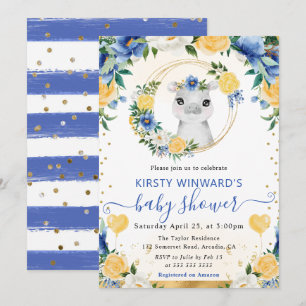 Invitation Aquarelle Douce Fête de Naissance Hippopotame Jung